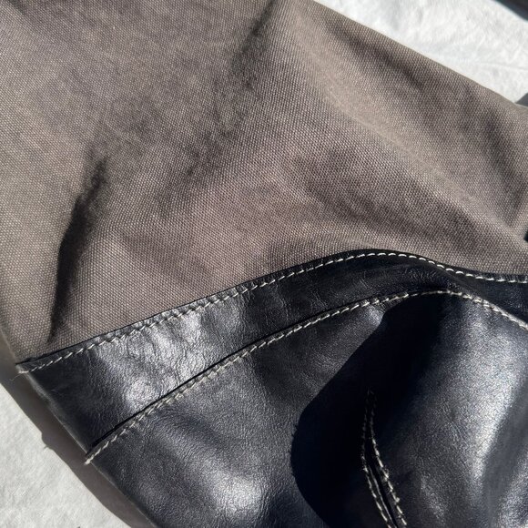 Iyiami Handbags Black Leather Charcoal Cotton Canvas Sling Bag - Picture 3 of 11